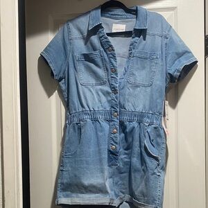 Celebrity pink denim boiler suit shorts xl nwt